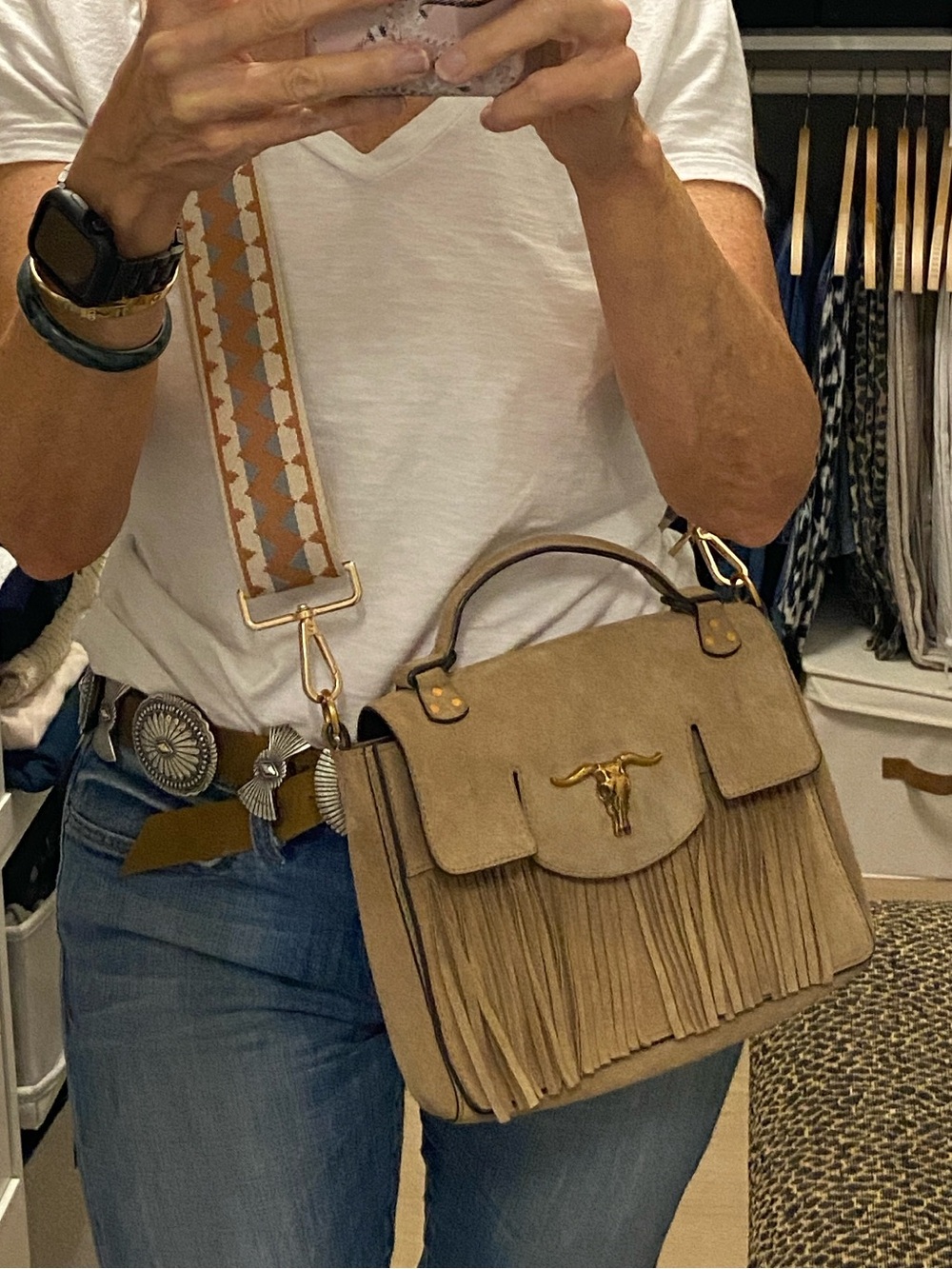 Polo Ralph Lauren Small Schooly Bag in Beige Suede + Strap + Dustbag - Picture 10 of 13